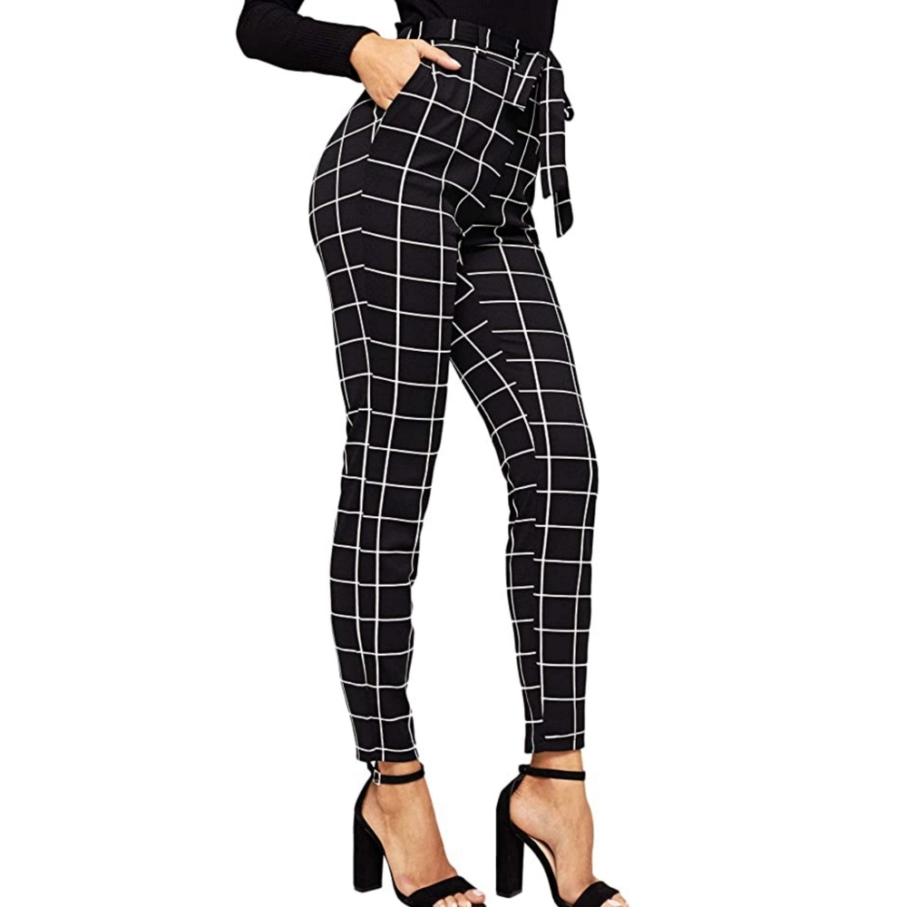Women's Stretchy Plaid Print Pants Soft Skinny Regular Fashion Leggings comfy